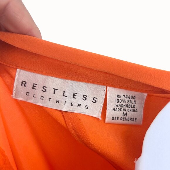 Vintage Restless Clothiers 100% Silk Washable Orange Draped Front Blazer Jacket - Picture 2 of 7